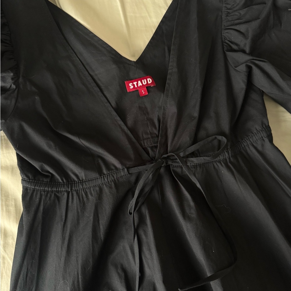 Staud Black Amaretti Deep V-Neck Dress
